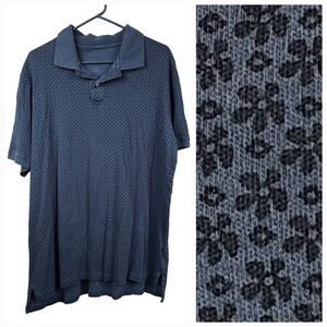 DXL HB 1XL Navy Blue Floral Pique Polo Men's Big &Tall Short Sleeve Casual Shirt